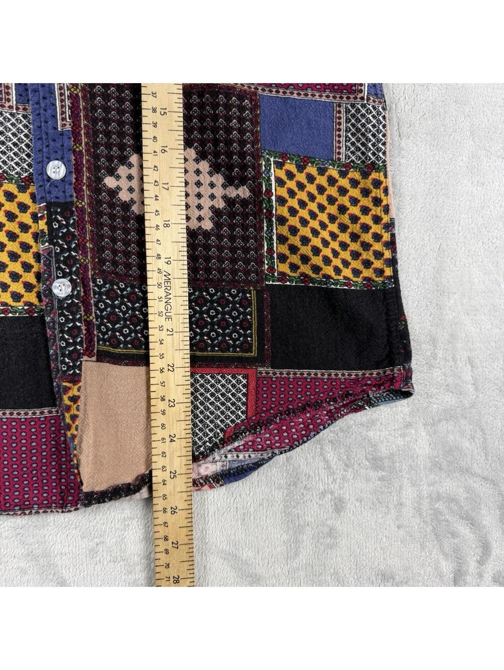 Vintage Patchwork Abstract Casual Button Up Shirt Colorblock Festival Top Size M - Picture 5 of 8